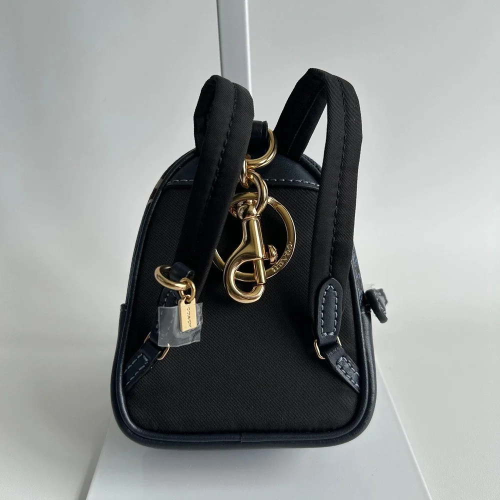 Coach Mini Court Midnight Navy Cherry Signature Canvas Backpack Bag Charm CZ096